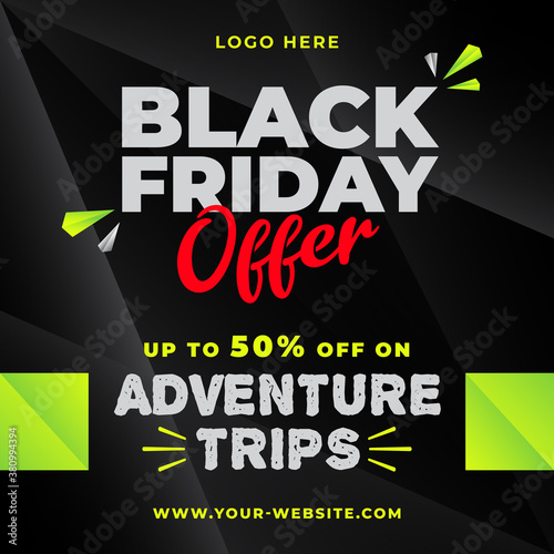 Black Friday Sale Offer Design Banner Template pack for Social Media Post and Web with beautiful green gradient color on abstract black background