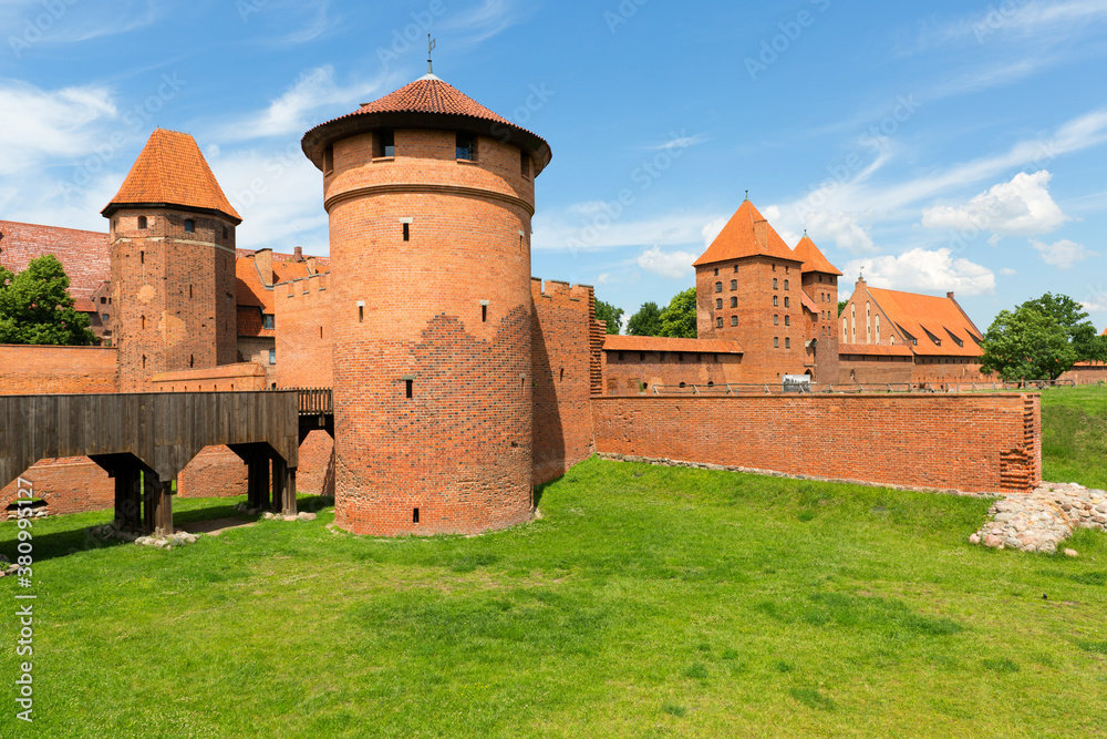 13th century Malbork Castle, medieval Teutonic fortress on the Nogat River, Malbork, Poland