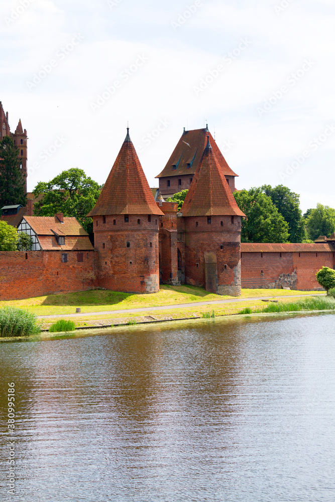 13th century Malbork Castle, medieval Teutonic fortress on the Nogat River, Malbork, Poland