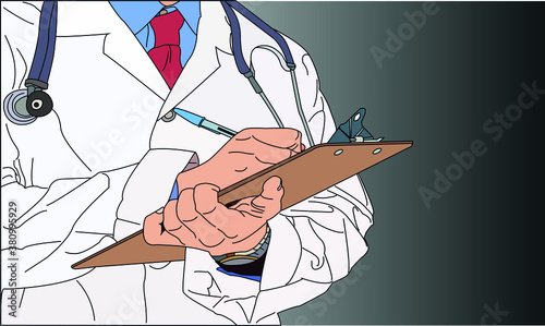 Doctor con estetoscopio y portapapeles con fondo degradado