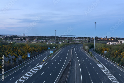 Free motorway during the COVID-19 quarantine.  Photo taken in the early evening  when usually the road is very busy  Dublin  Ireland  April 11  2020