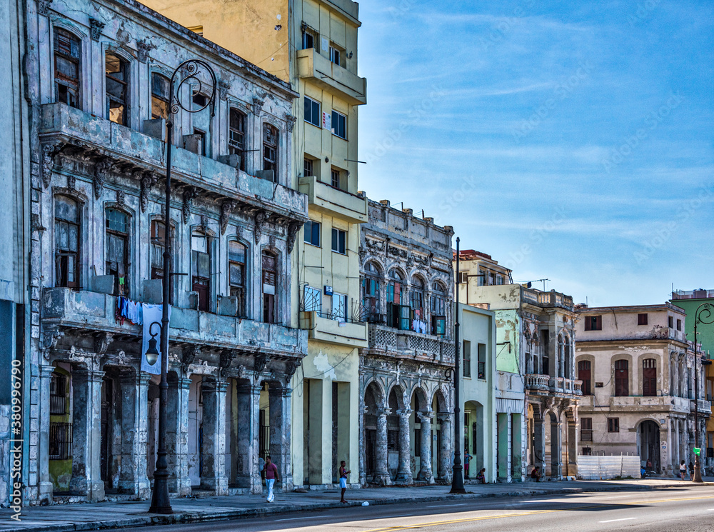 Very old buildings along the el Malecon Havana Cuba