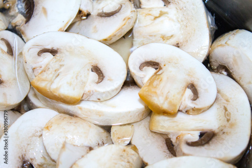 champignon mushrooms sliced food background