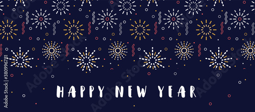 Happy New Year- 2021 . Banner with firework background pttern. Social media promotional content or greeting card. Vector illustration