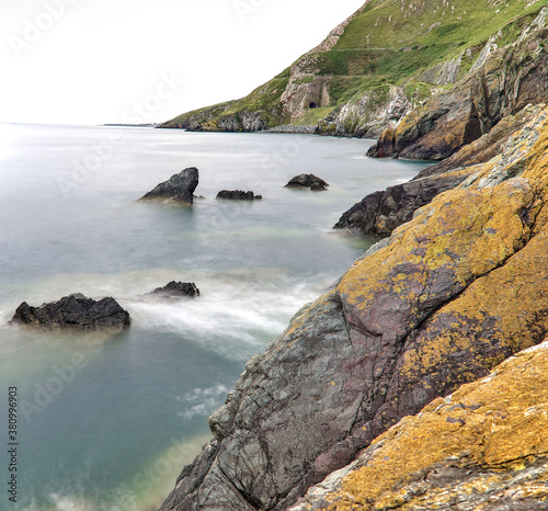 Bray to Greystones Cliff Walk. Long-exposure shot of coastal line in Bray  Co. Wicklow  Ireland