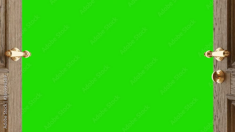 Luxury classic door opening to the white background. 4k, Animation with green chroma key.