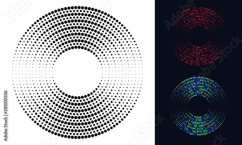 Abstract vector circle form halftone dots as icon, logo or design element for medical, treatment, cosmetic.