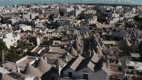 Beautiful aerial view of the traditional trulli houses in Arbelobello, province Bari, region Puglia, Italy photo