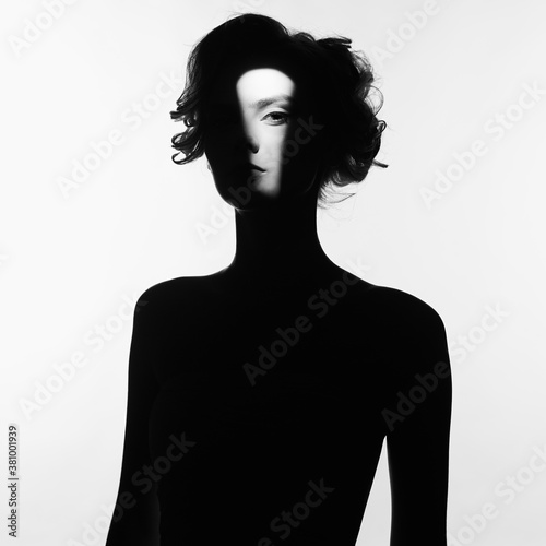 Black and white fashion portrait of beautiful lady photo