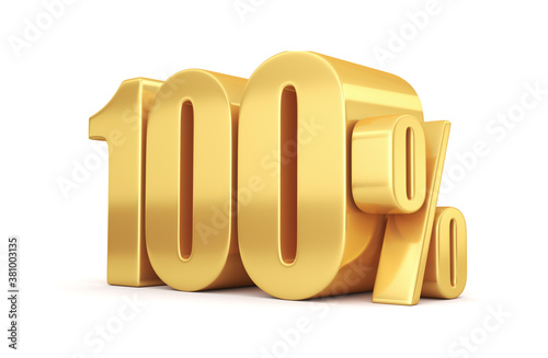 3d render illustration. Golden one hundred percent on a white background. Illustration for advertising. photo