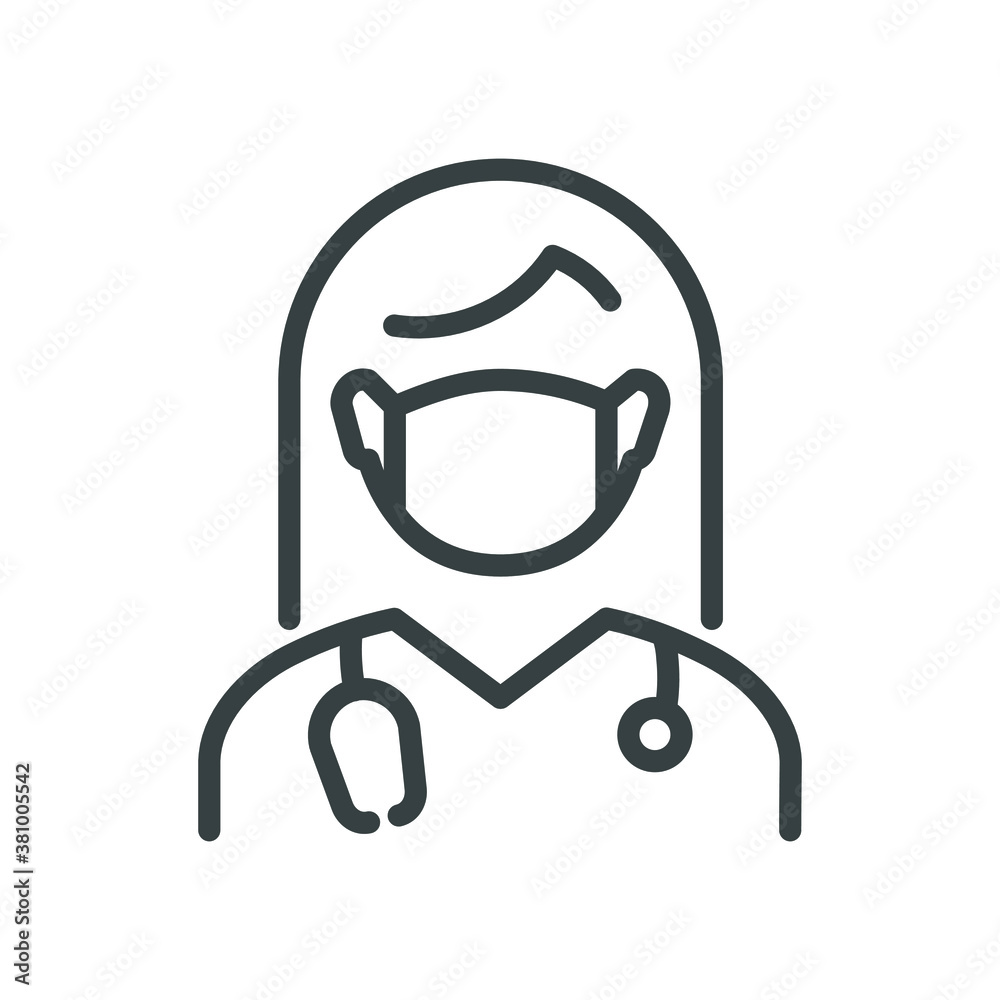 Doctor with face mask protection linear icon edistable stroke Doctor with face mask protection linear icon edistable stroke