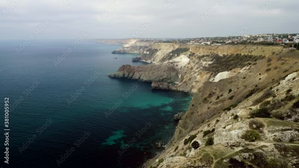 Seashore of the Black sea. Rocky headland of Crimea. 4K Seashore of the Black sea. Rocky headland of Crimea. 4K