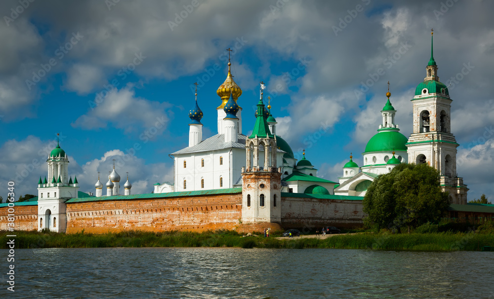 daytime view of Saint Jacob Savior monastery from Nero lake in Rostov, Russia