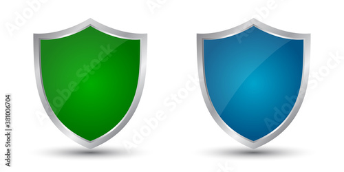 Two shields green and blue icons, protect signs – stock vector