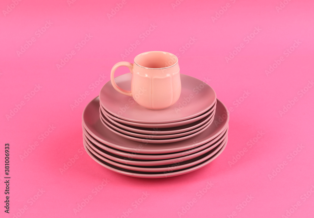 red kitchen ceramic plates isolated on red background red kitchen ceramic plates isolated on red background