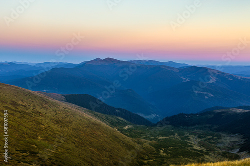 Carpathian mountains in the evening. Hoverla and Petros