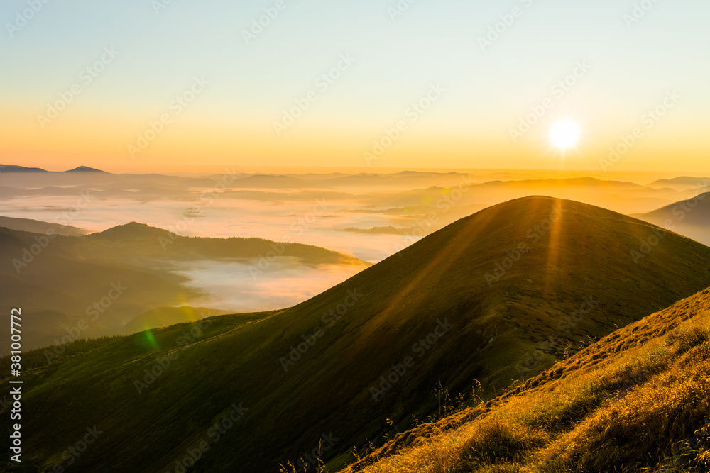 Dawn in the mountains, Carpathians, Ukraine
