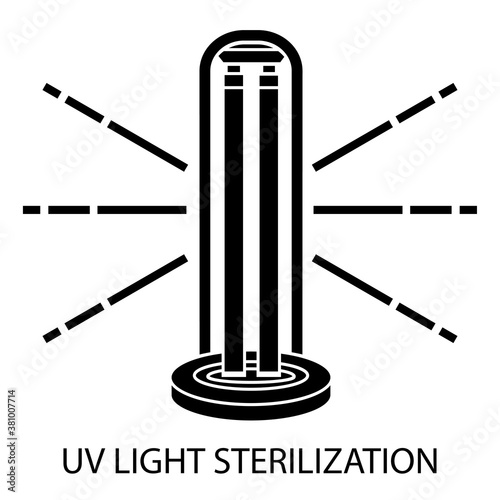 UV light disinfection glyph icon. Ultraviolet light sterilization of air and surfaces. Ultraviolet germicidal irradiation. Surface cleaning, medical decontamination procedure. Vector