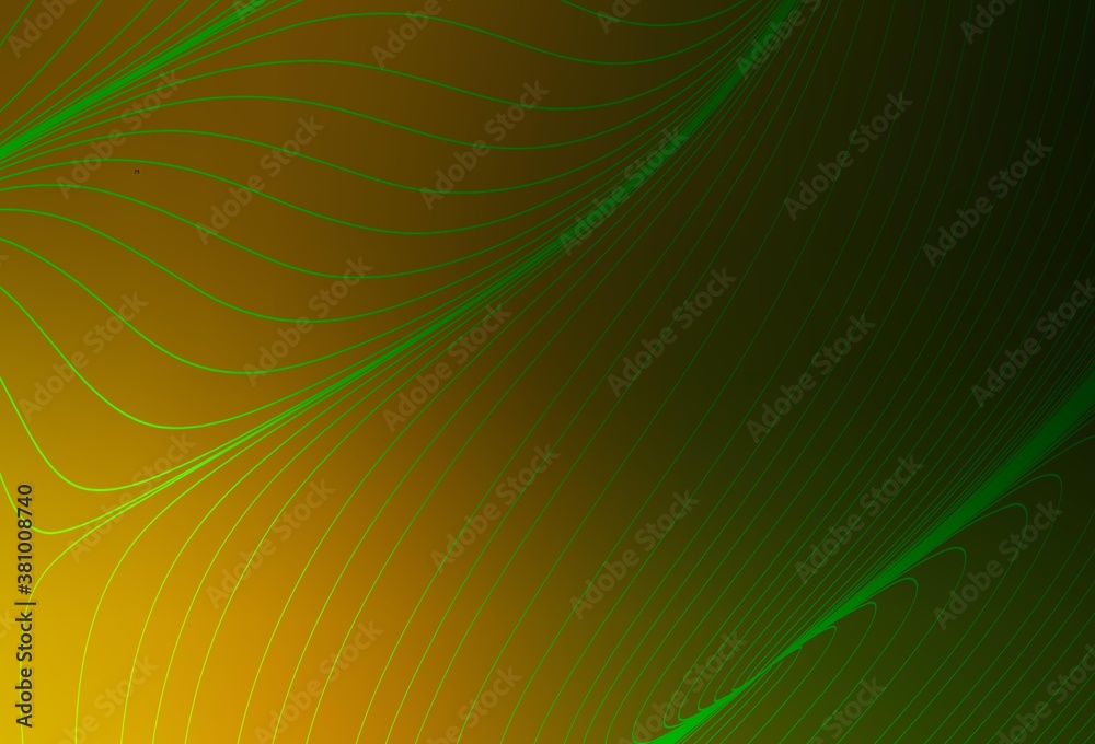 Dark Green, Yellow vector texture with curved lines. Dark Green, Yellow vector texture with curved lines.