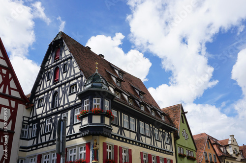 Line of beautiful old buildings in Rothenburg ob der Tauber