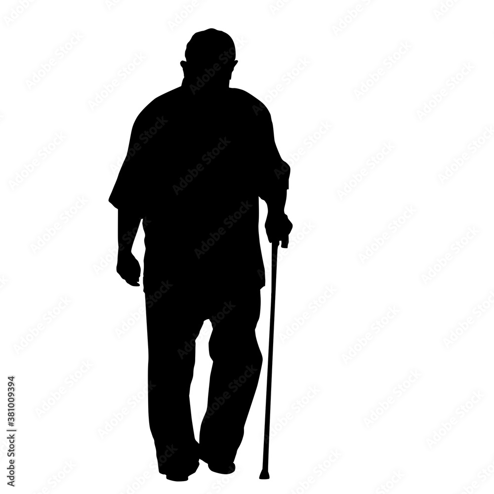 Old man silhouette with stick