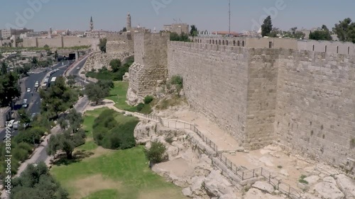 the wall of the old city of Jerusalem Israel, view of the Tower of David, Aerial view
 