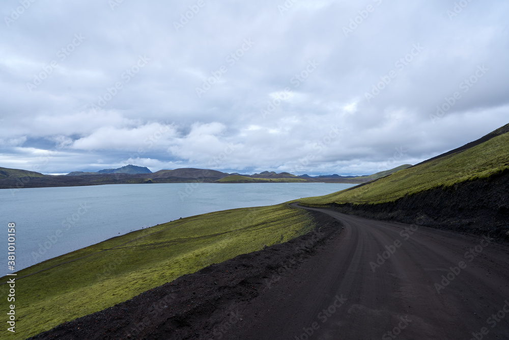 Black sand ash vulcanic landscape highland roads in iceland 2020