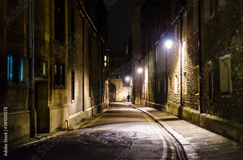 An empty Trinity Lane by night  Cambridge  United Kingdom