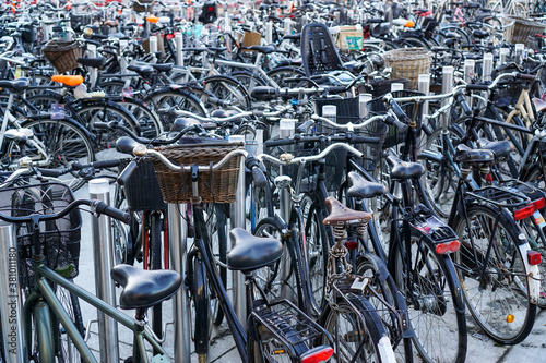 Photography Hundreds of bicycles densely parked in rows