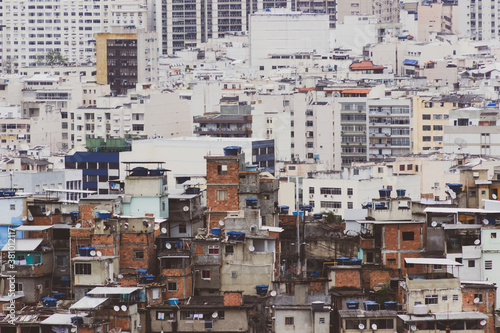 Brazilian social contrast. Favela and buildings. Cloudy weather. Rio de Janeiro, Brazil. 2017 © Luciano Siqueira