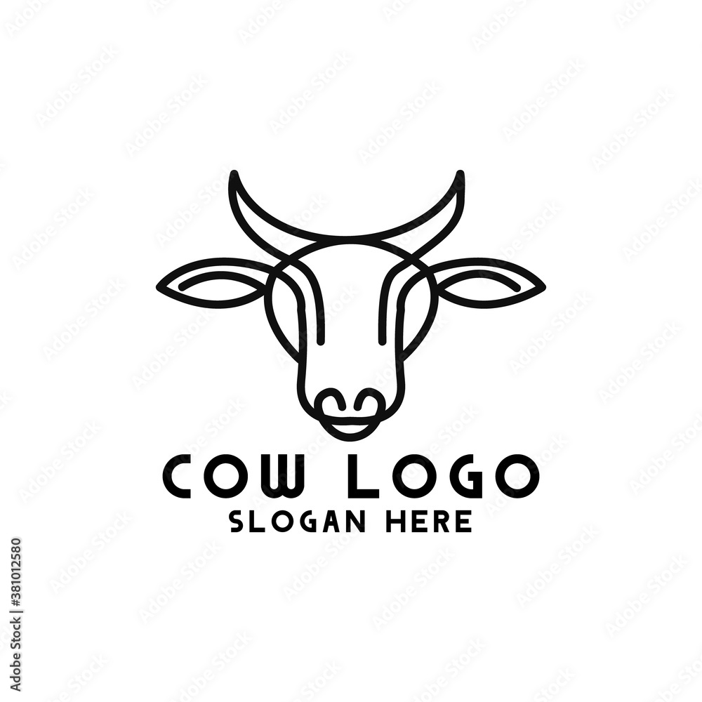 Simple and clean cow logo design template isolated on white background Simple and clean cow logo design template isolated on white background