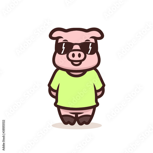 Cute Baby Pig animal mascot design illustration