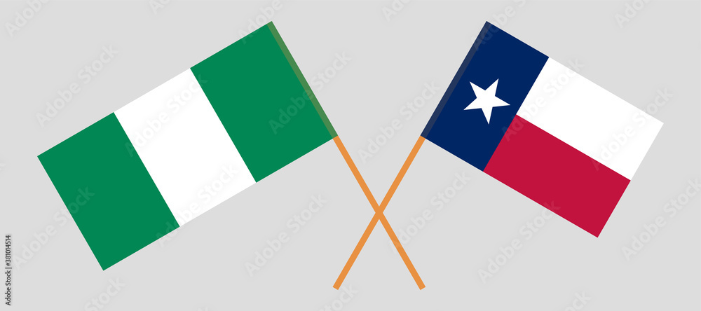 Crossed flags of the State of Texas and Nigeria Crossed flags of the State of Texas and Nigeria
