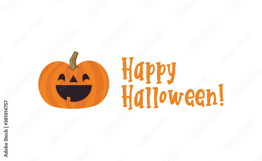 Happy Halloween design. Cute pumpkin with carved smile face, spooky season. Funny illustration. Trick or treat decoration.