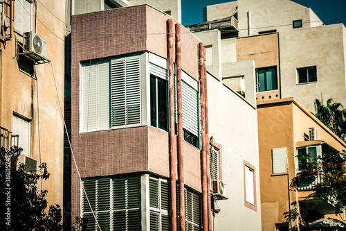 View of the facade of a modern building in the streets of Tel Aviv in Israel 