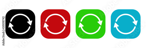Set of red square refresh symbol icon. Update, Restart symbol. Circle arrow