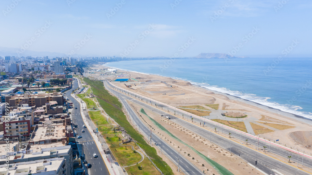 Naklejka premium Aerial view of the coast of San Miguel, Lima - Peru