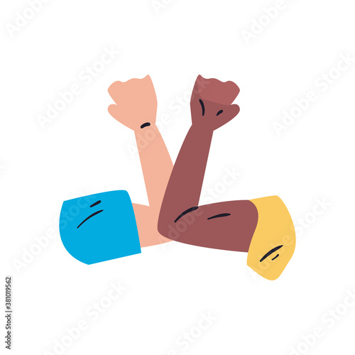 hello touching elbows free form style icon vector design
