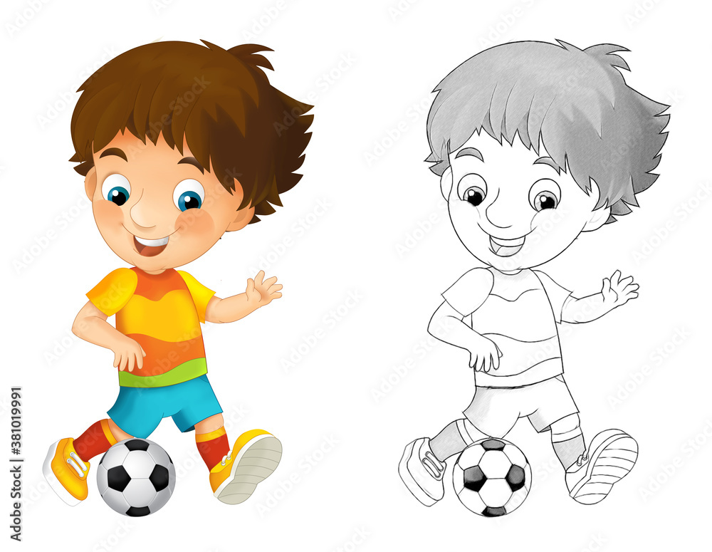 cartoon scene with football soccer boy on white background - illustration cartoon scene with football soccer boy on white background - illustration