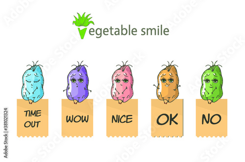 emoji vegan in different emotions on a white background