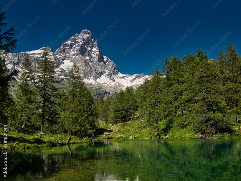 Alps, Italy. Blue Lake in the summer. Aosta Valley.
Around the Matterhorn peak.