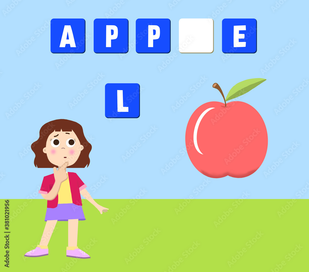 English for kids. Make word game. Educational application for children, illustration English for kids. Make word game. Educational application for children, illustration
