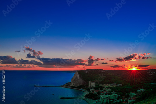 Sunset time over Kavarna Bay, near by Kavarna town, Bulgaria, shot in the first half of August 2020