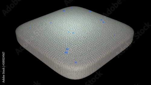 Water absorbent material soaks up liquid , water drops , puddle. 3d rendering illustration isolated on black background photo