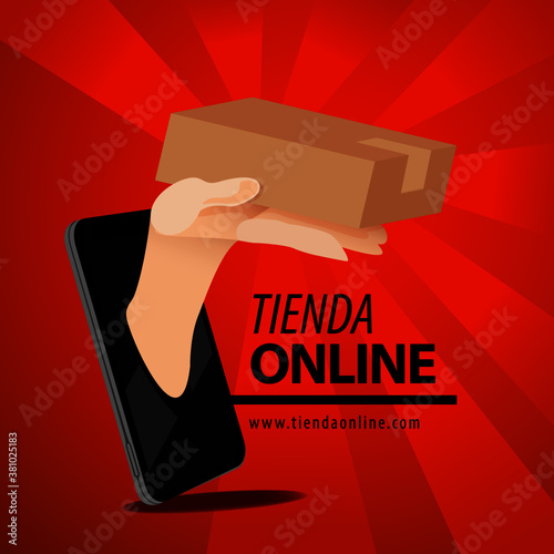 MANO SALIENDO DE CELULAR ENTREGANDO  PAQUETE DELIVERY 