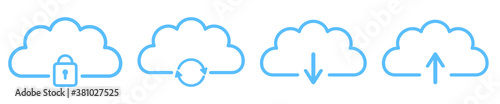 Set of blue cloud data icon. Cloud storage symbol