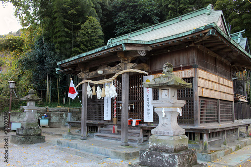 Japanese flag at Yasaka Jinja Shrine complex in Beppu photo