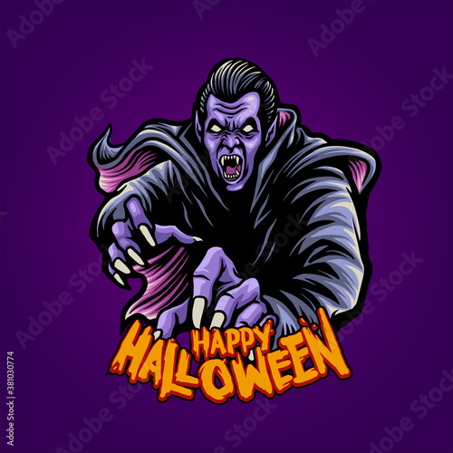 Zombie Dracula witchcraft Happy Halloween Illustrations for your work merchandise clothing, sticker and poster publications © Art Graris