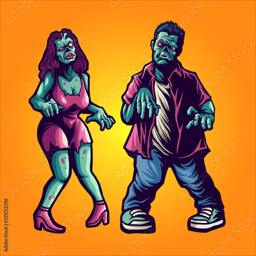 Halloween Zombie Couple Illustrations for your work and clothing merchandise and poster advertising 