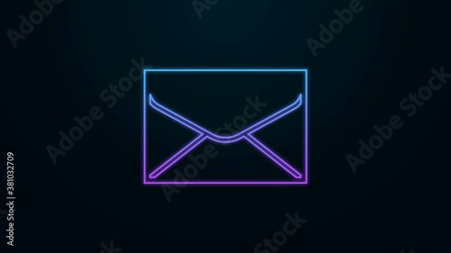 Glowing neon line Envelope icon isolated on black background. Email message letter symbol. 4K Video motion graphic animation